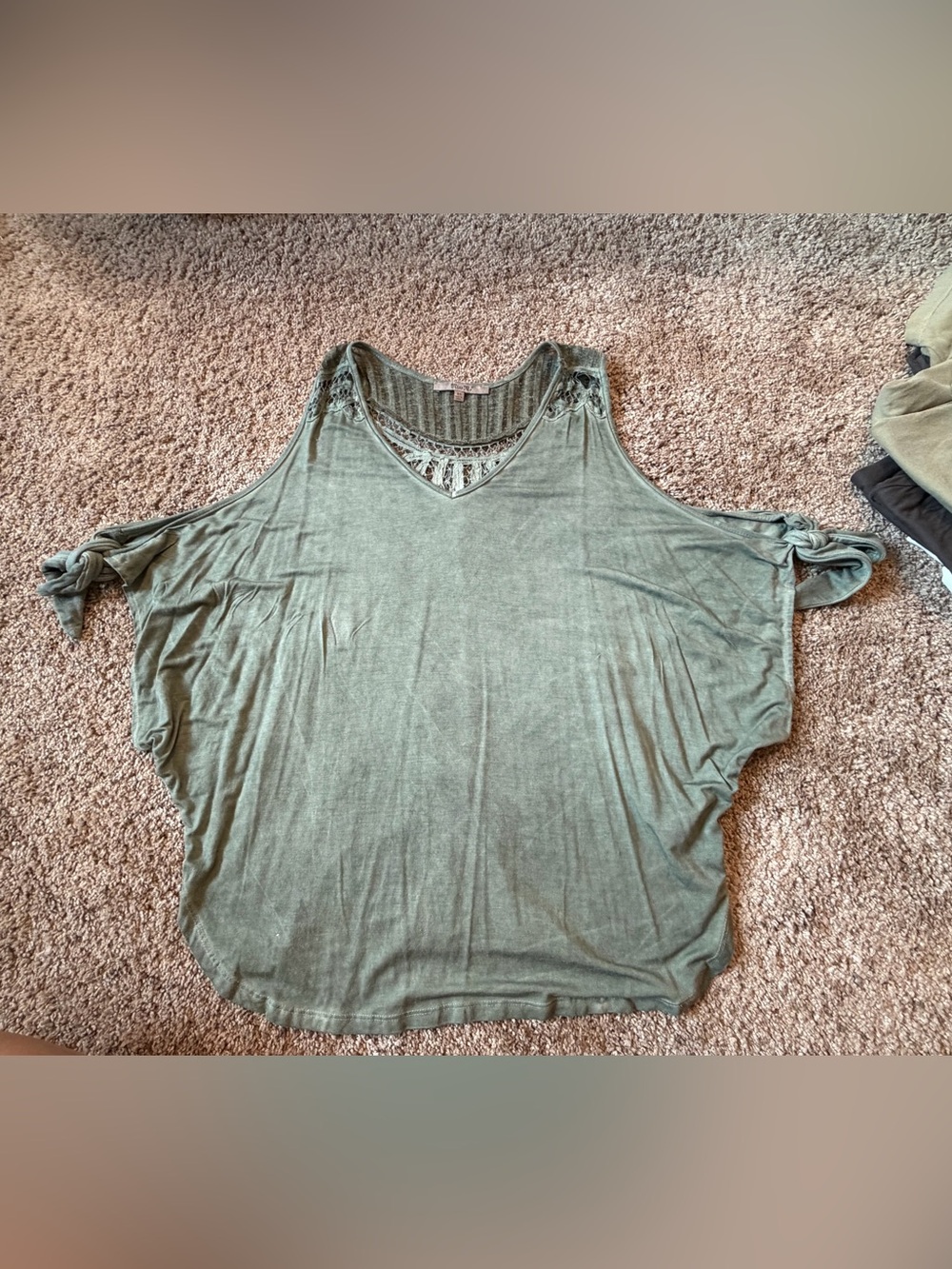 Miss Me Olive Green Crochet Trim V-Neck Tank